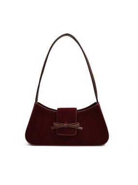 Suede Shoulder Bag Cute Bow Purse Small Handbag Underarm Clutch